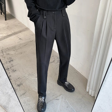 Autumn Winter Woolen Business Dress Pants Men Elastic Waist Streetwear Casual Trousers Formal Social Suit Pants Costume Homme aidase-shop